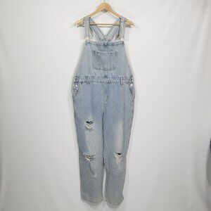 Pink Lily  Lightwash Distressed Denim Overalls  Plus Size 2XL